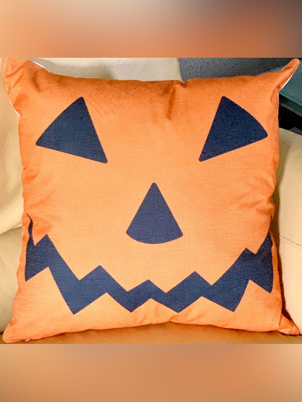 18x18 Durable Burlap Orange Black Halloween Jack O' Lantern Pillow Cover New